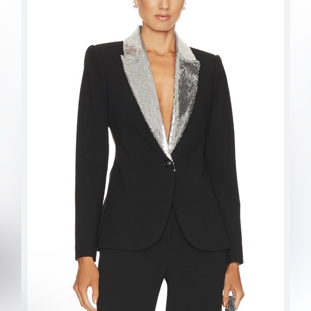 L'Agence Clementine Blazer with Silver Sequin Lapels